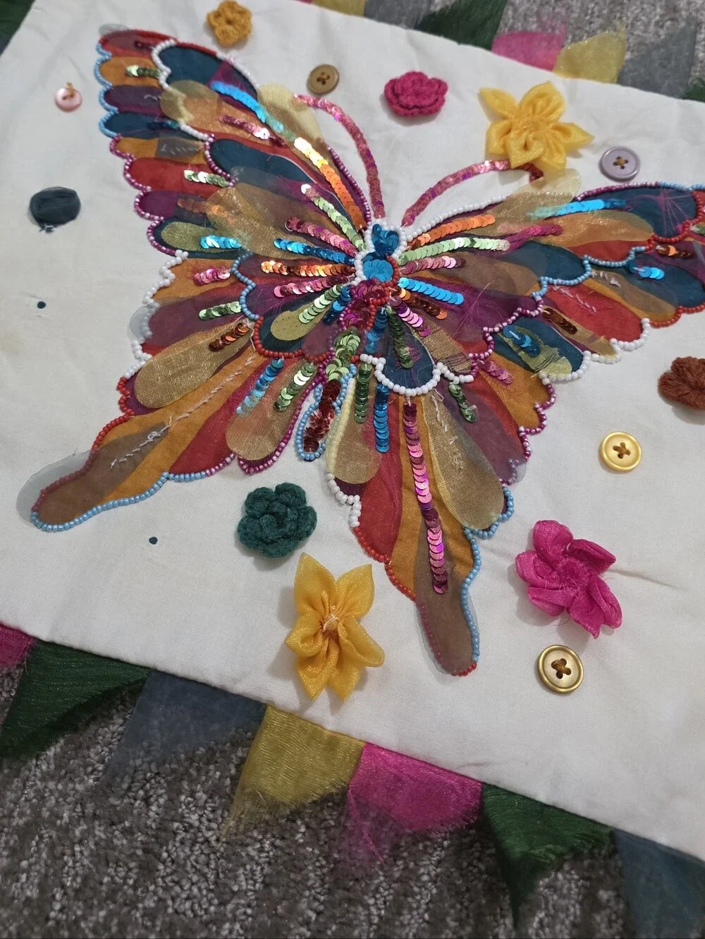 Two Pier 1 Butterfly Pillow Covers Sequins Beaded Fairycore Whimsical Artsy Fun